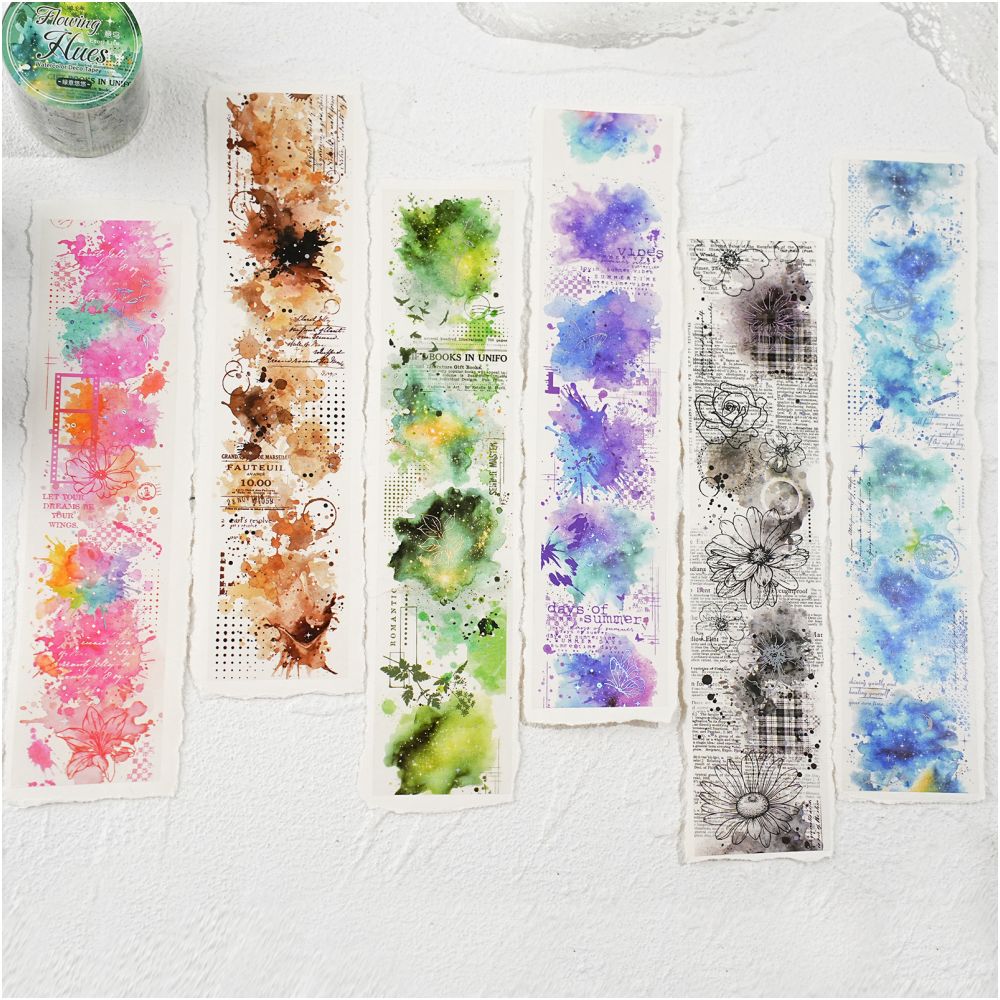 Radiant Dye Series 3D Watercolor PET Tape 6 Designs 4 cm x 2m image 1