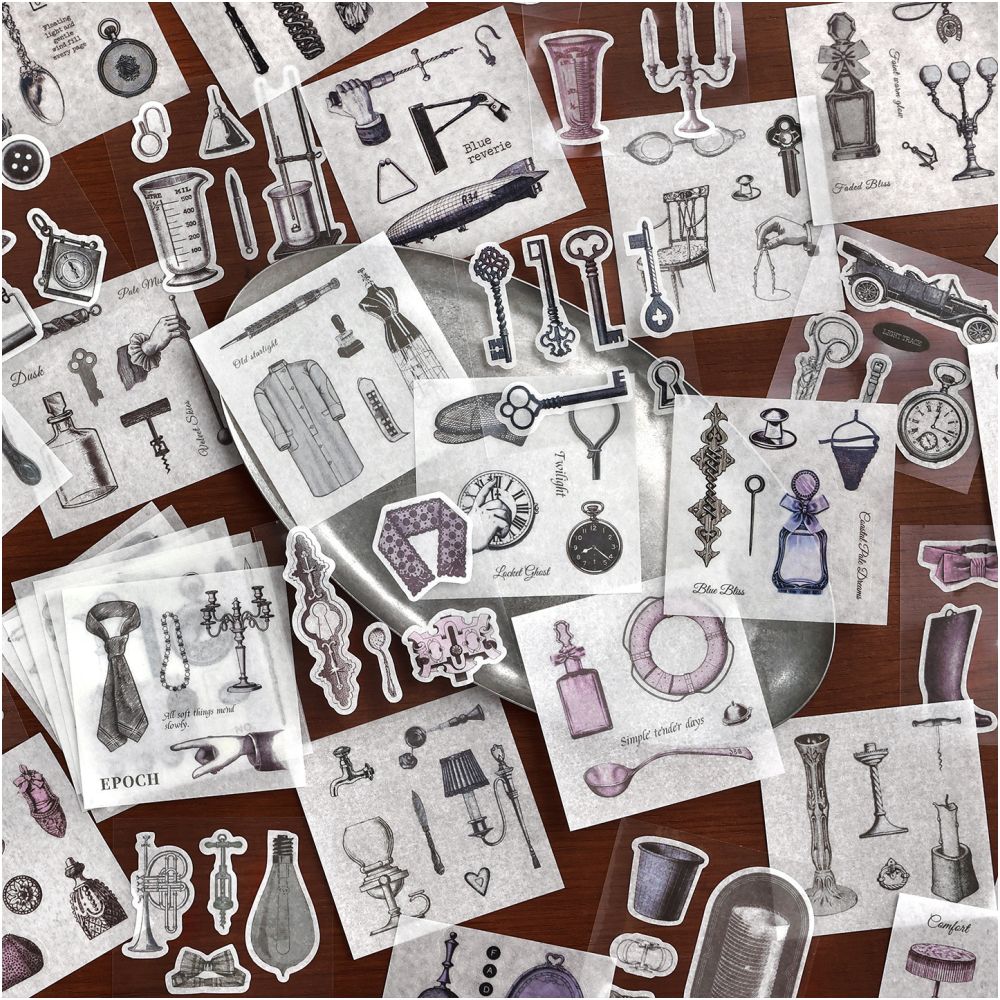 Vintage Sketch Series Paper Stickers Book 50psc4 Designs image 0