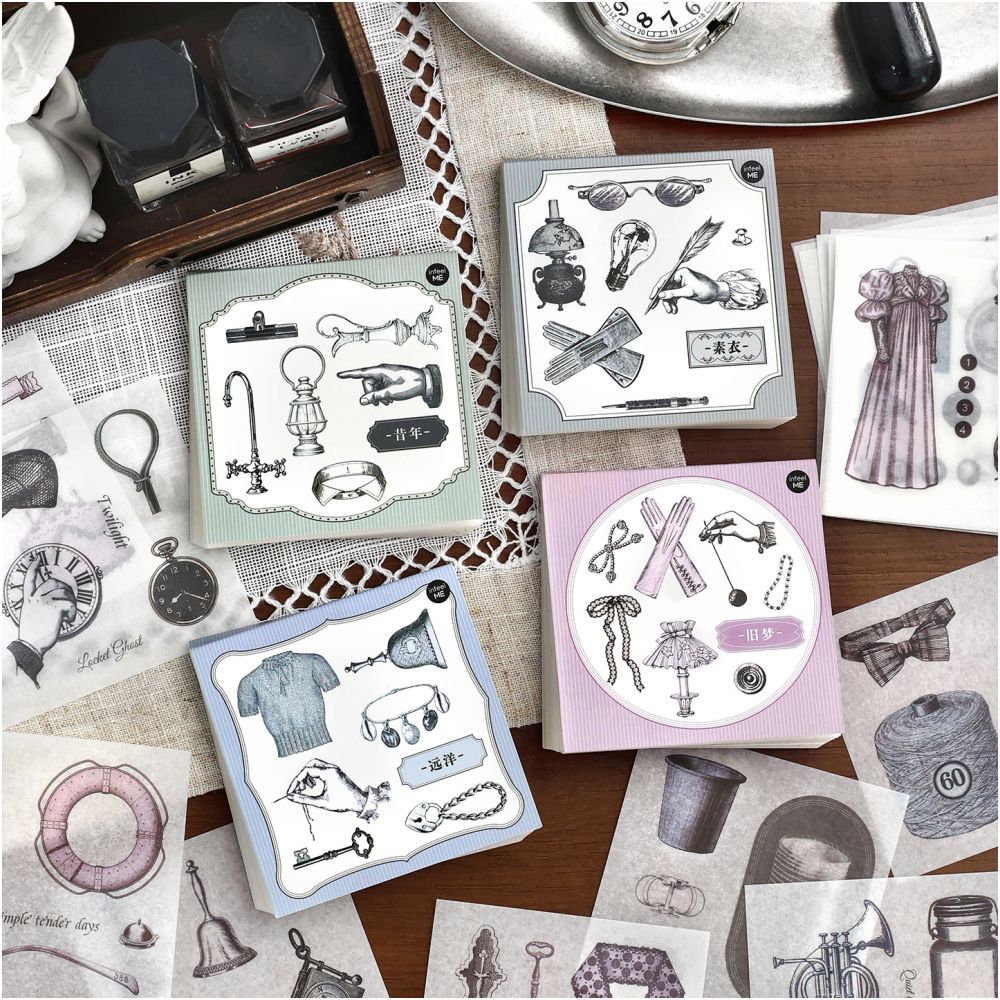 Vintage Sketch Series Paper Stickers Book 50psc4 Designs image 1