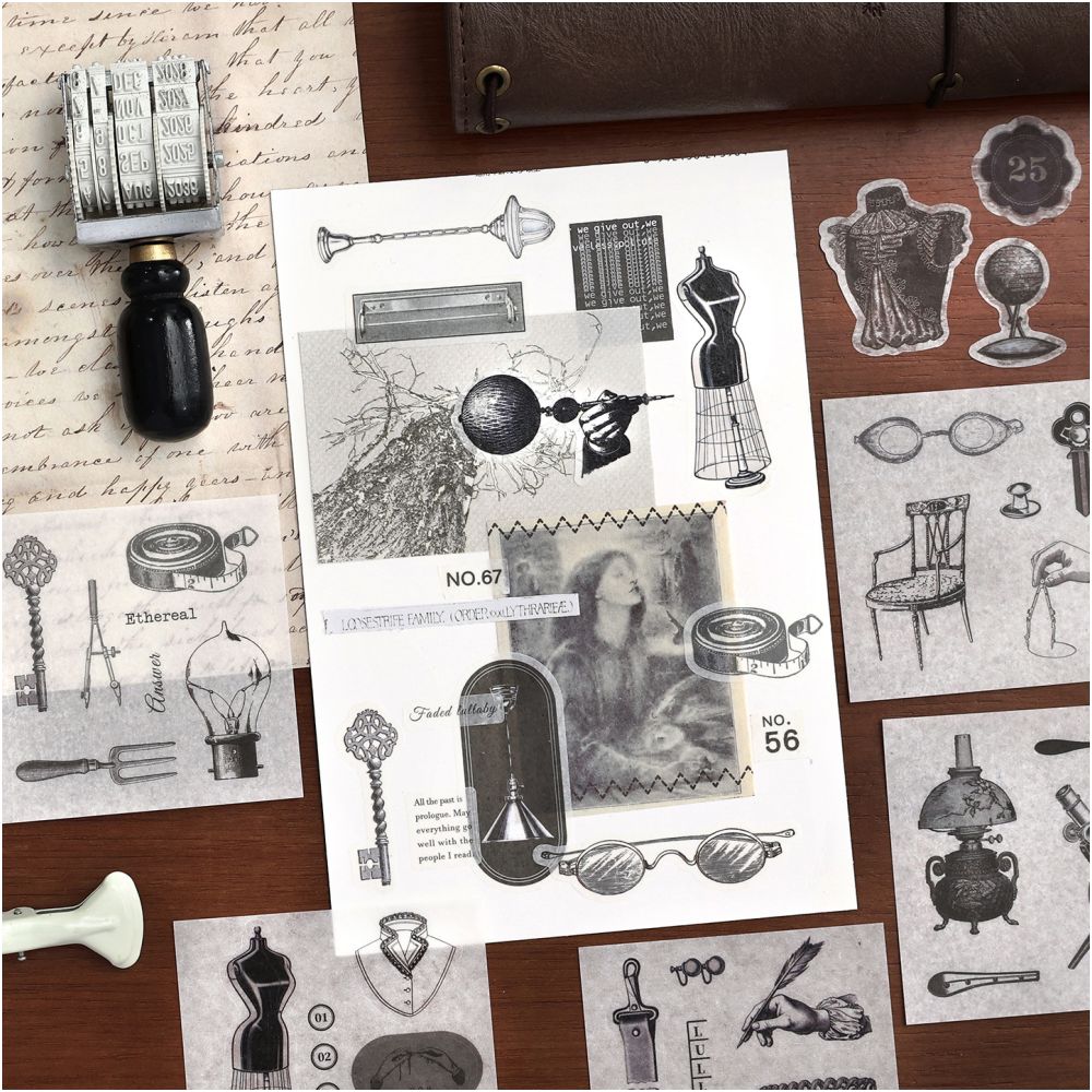 Vintage Sketch Series Paper Stickers Book 50psc4 Designs image 2