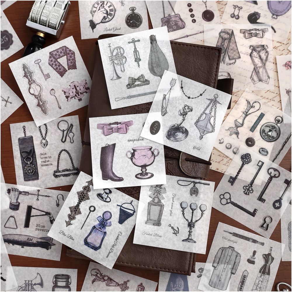 Vintage Sketch Series Paper Stickers Book 50psc4 Designs image 3
