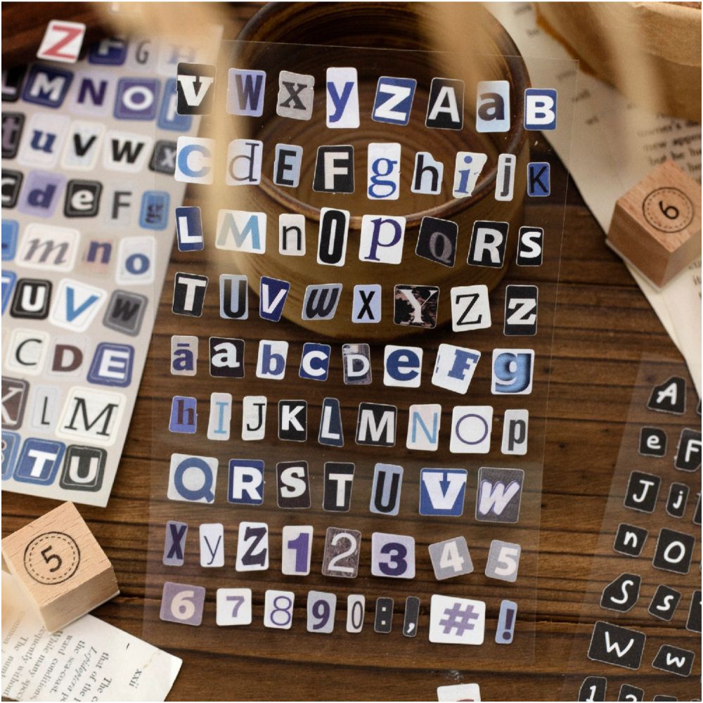 Vintage Letter Tiles Paper Stickers 4 Sheets 6 variants image 0