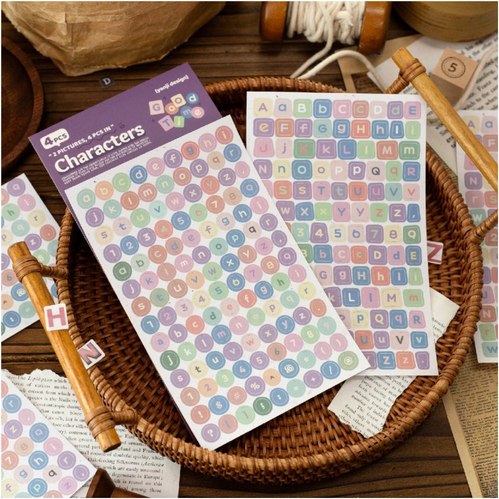 Vintage Letter Tiles Paper Stickers 4 Sheets 6 variants image 1