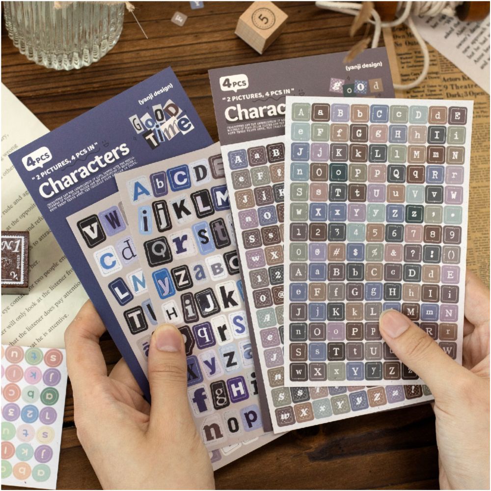 Vintage Letter Tiles Paper Stickers 4 Sheets 6 variants image 2