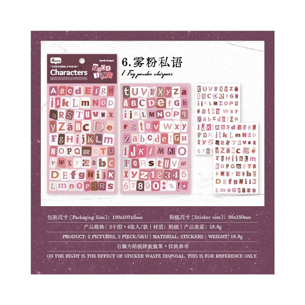 Vintage Letter Tiles Paper Stickers 4 Sheets 6 variants