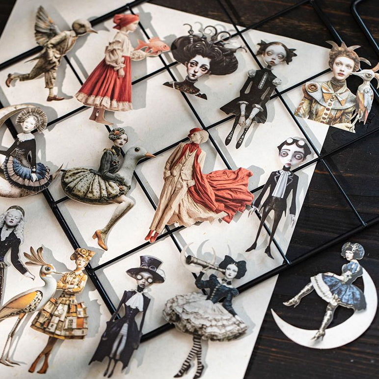 Vintage Midnight Whispers Character Paper Stickers 15psc 4 designs image 1