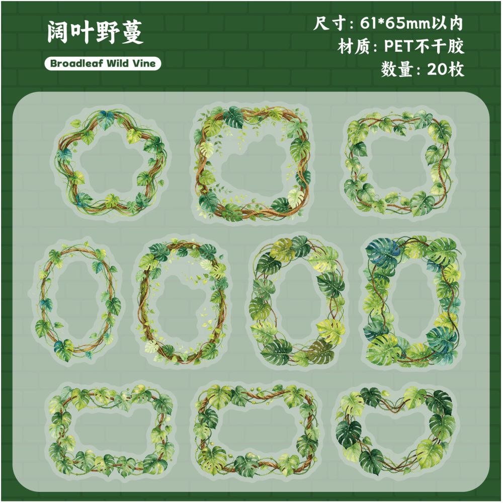 Vine Frame Series PET Stickers 20 Sheets 6 Styles