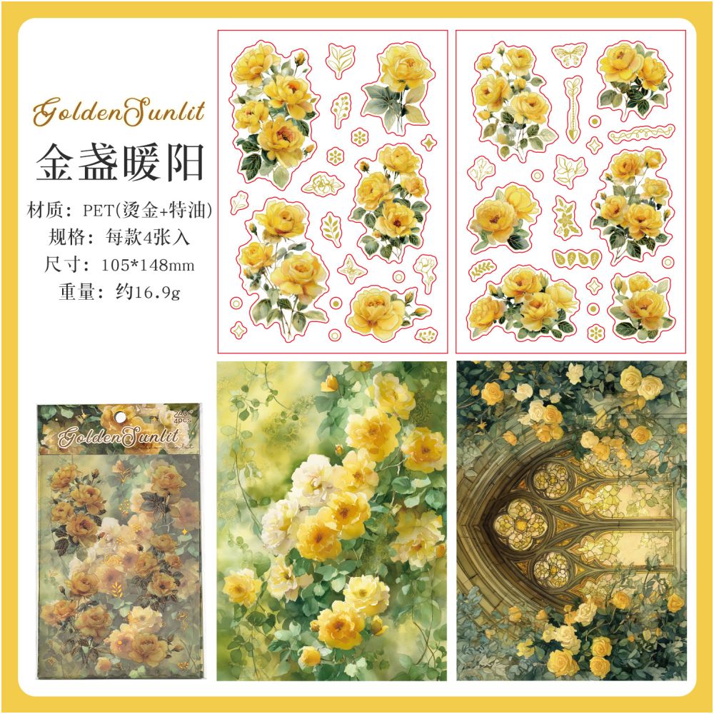 Window Flower Collection PET Stickers 6 Styles 4 Sheets