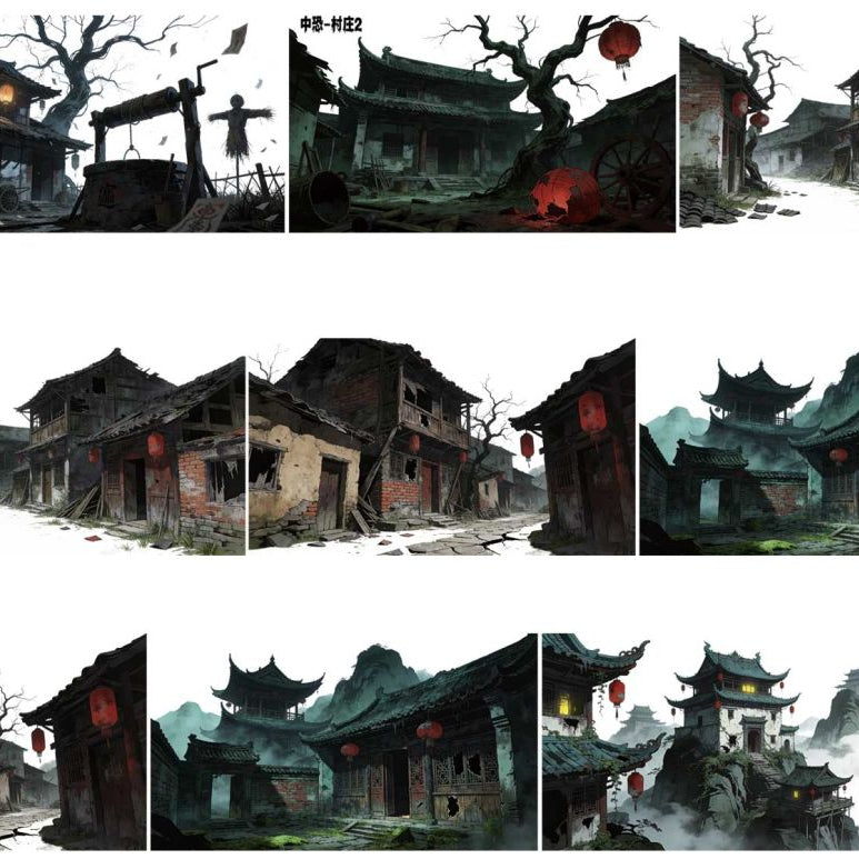 Dark Horror Village Series PET Tape 9cm x 1m 11 Styles