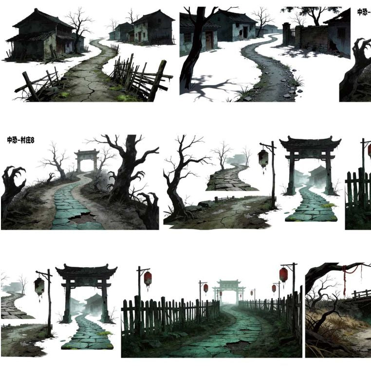 Dark Horror Village Series PET Tape 9cm x 1m 11 Styles