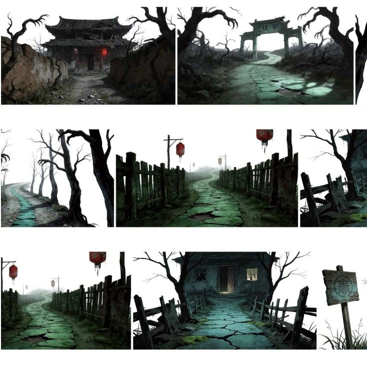 Dark Horror Village Series PET Tape 9cm x 1m 11 Styles