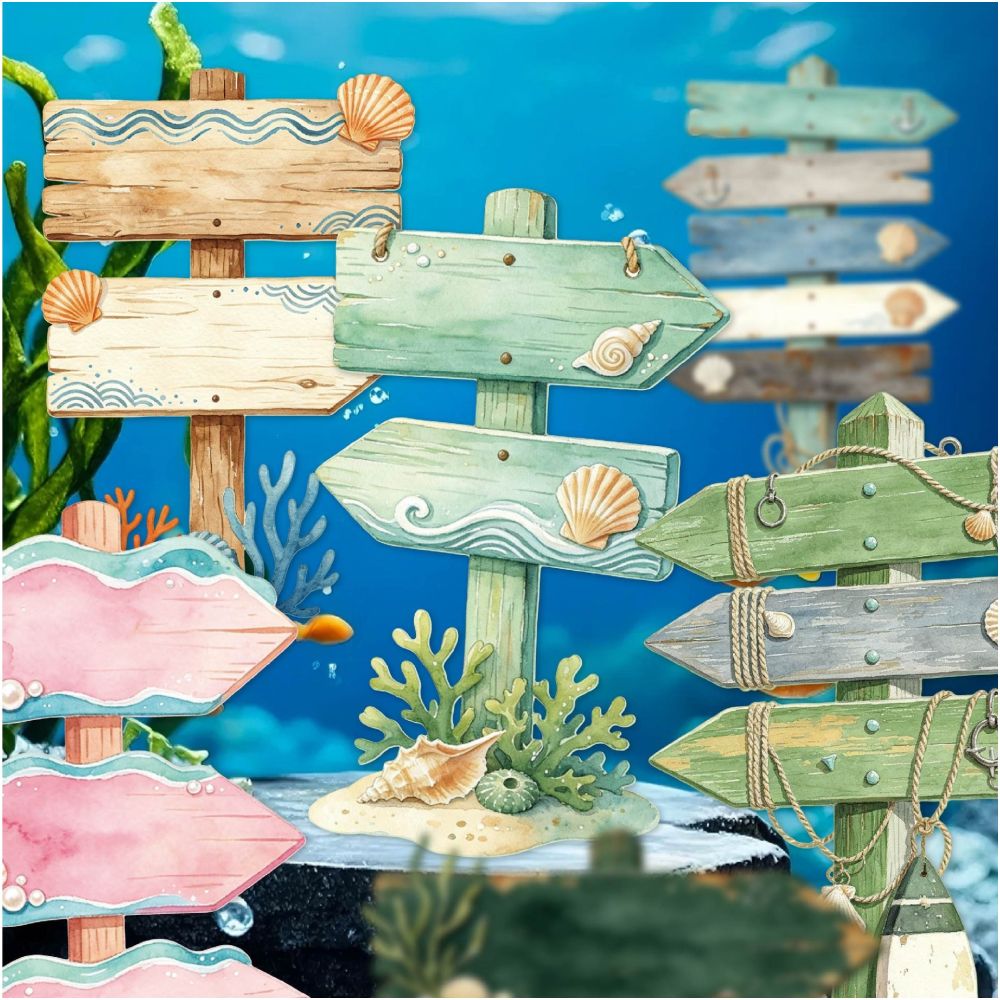 Ocean View Wooden Label Series Paper Stickers 10psc 6 variants image 0