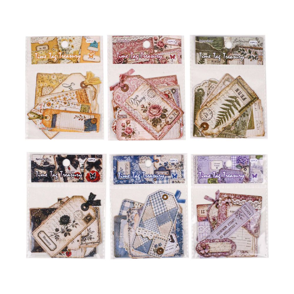 Vintage Time Tag Series Paper Stickers 10psc 6 Designs image 4