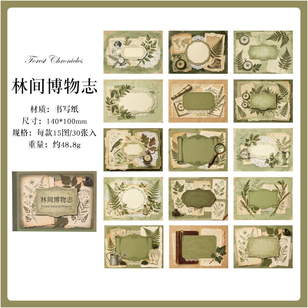 Vintage Chronicle Series Material Paper 14cm x 10cm 30psc 6 Designs