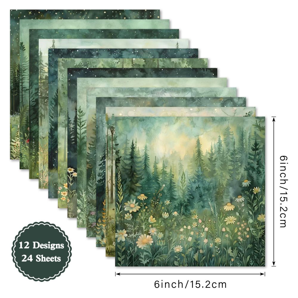 Forest Material Paper 15cm x 15cm 24 sheets image 4