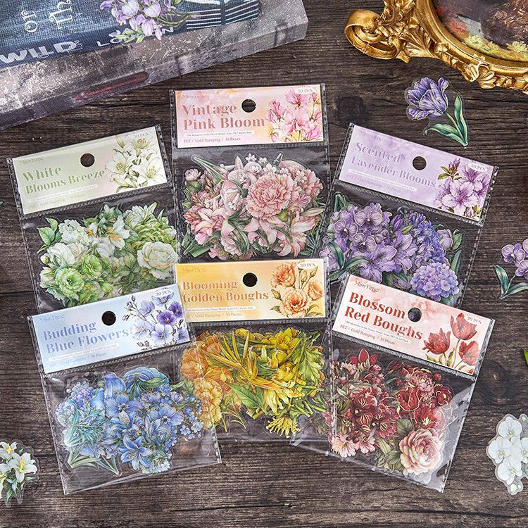 Watercolour Floral Series PET Stickers 30psc 6 Designs image 0