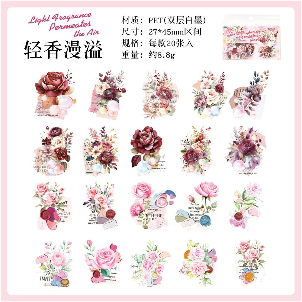 Light Fragrance Floral Series PET Stickers 20psc 6 designs
