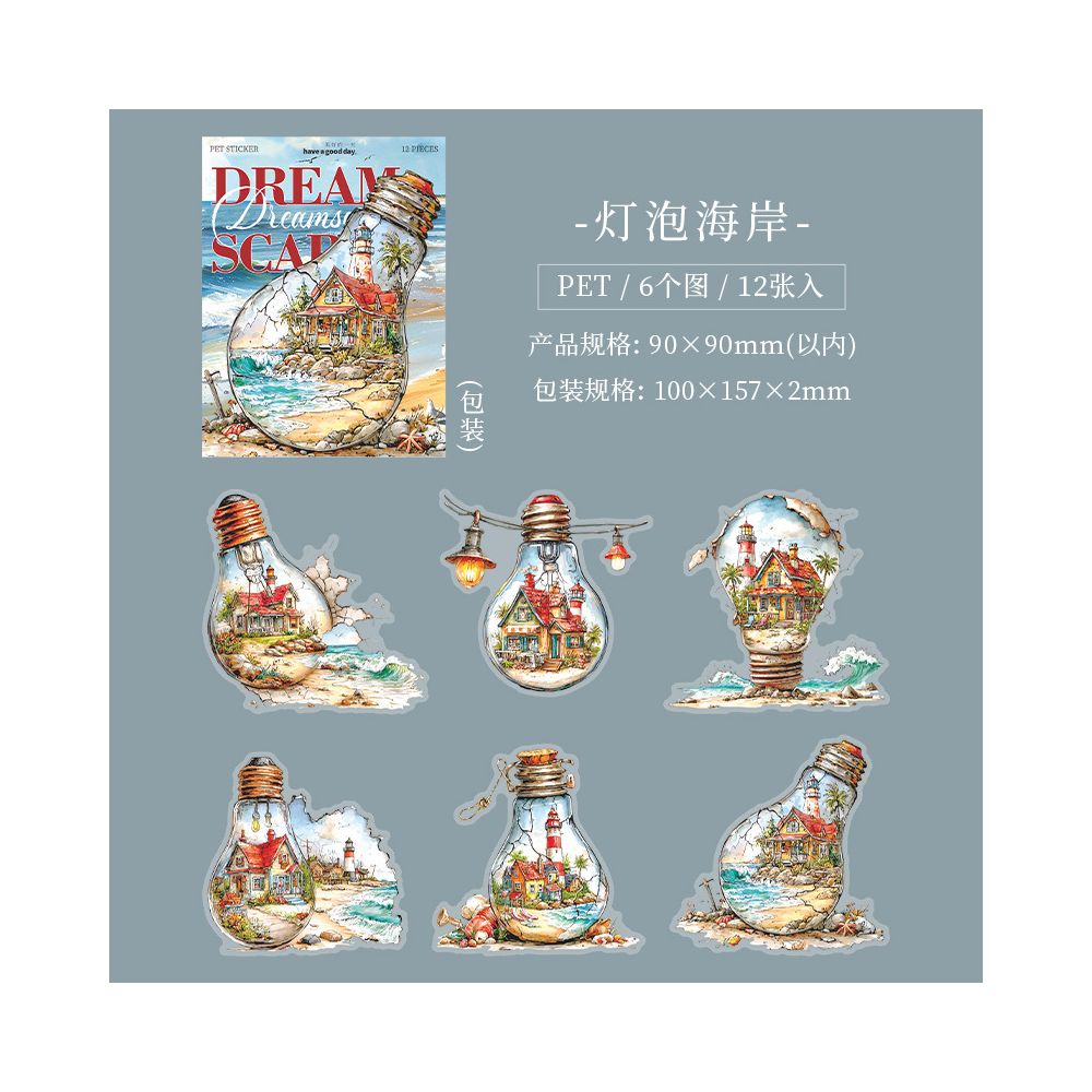 Vintage Illusory Dream Series PET Stickers 12psc 4 variants