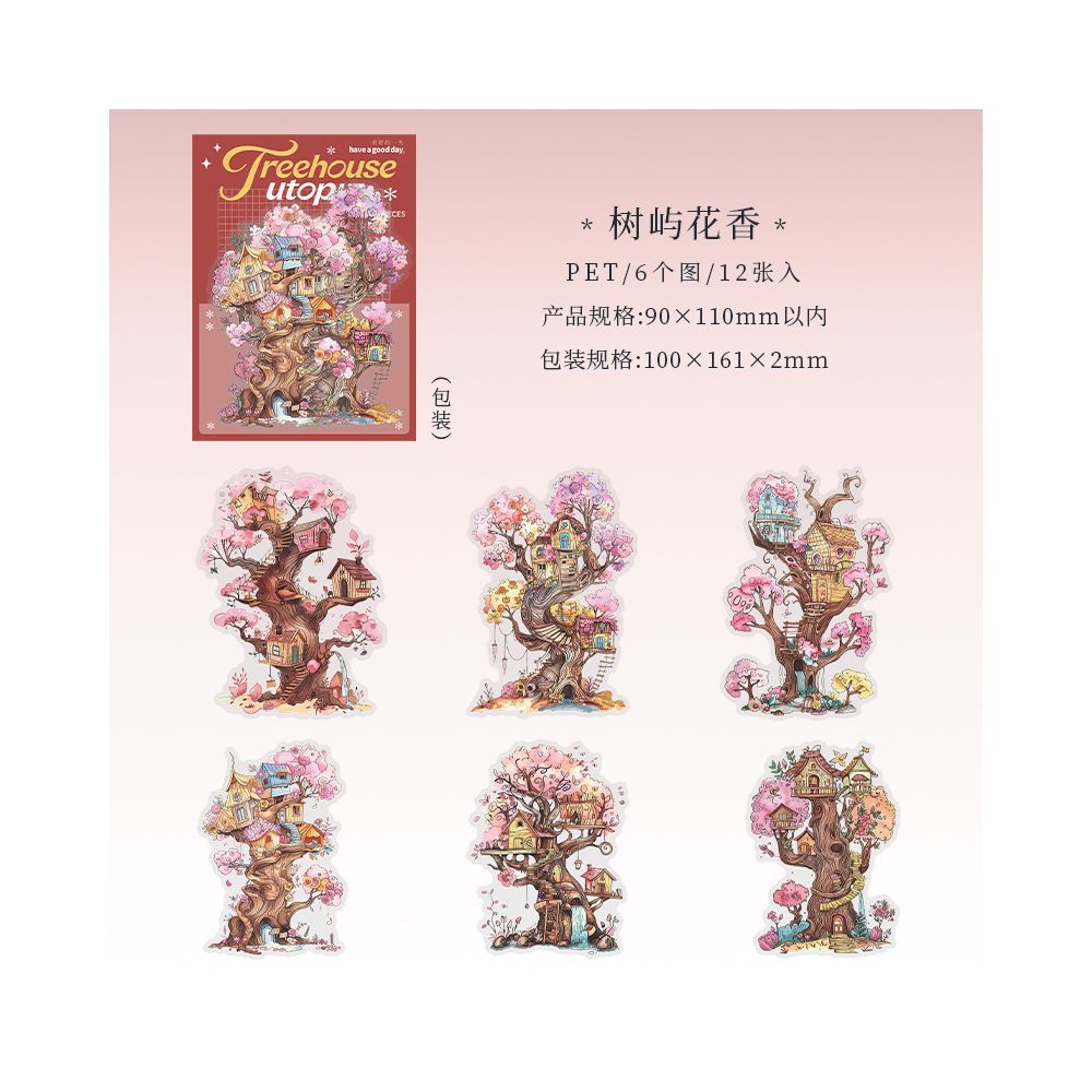 Treehouse Utopia Series PET Stickers 12psc 4 Designs