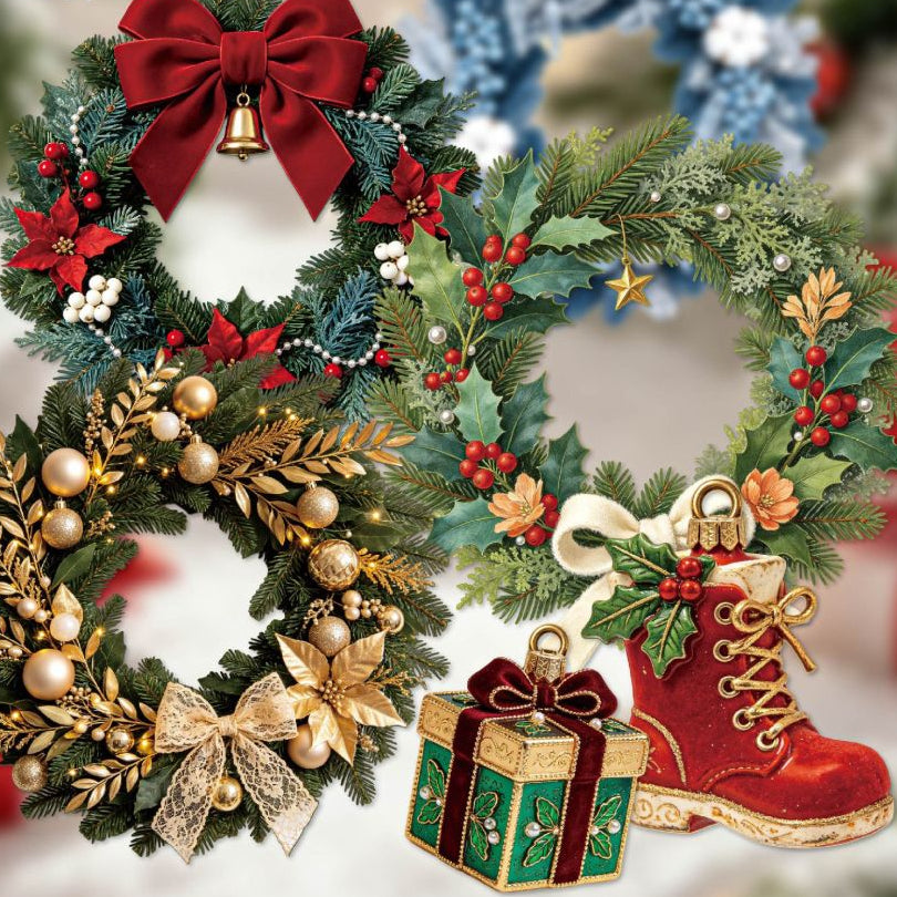 Christmas Wreath Series Paper Stickers 6 Styles 10 Pcs image 3