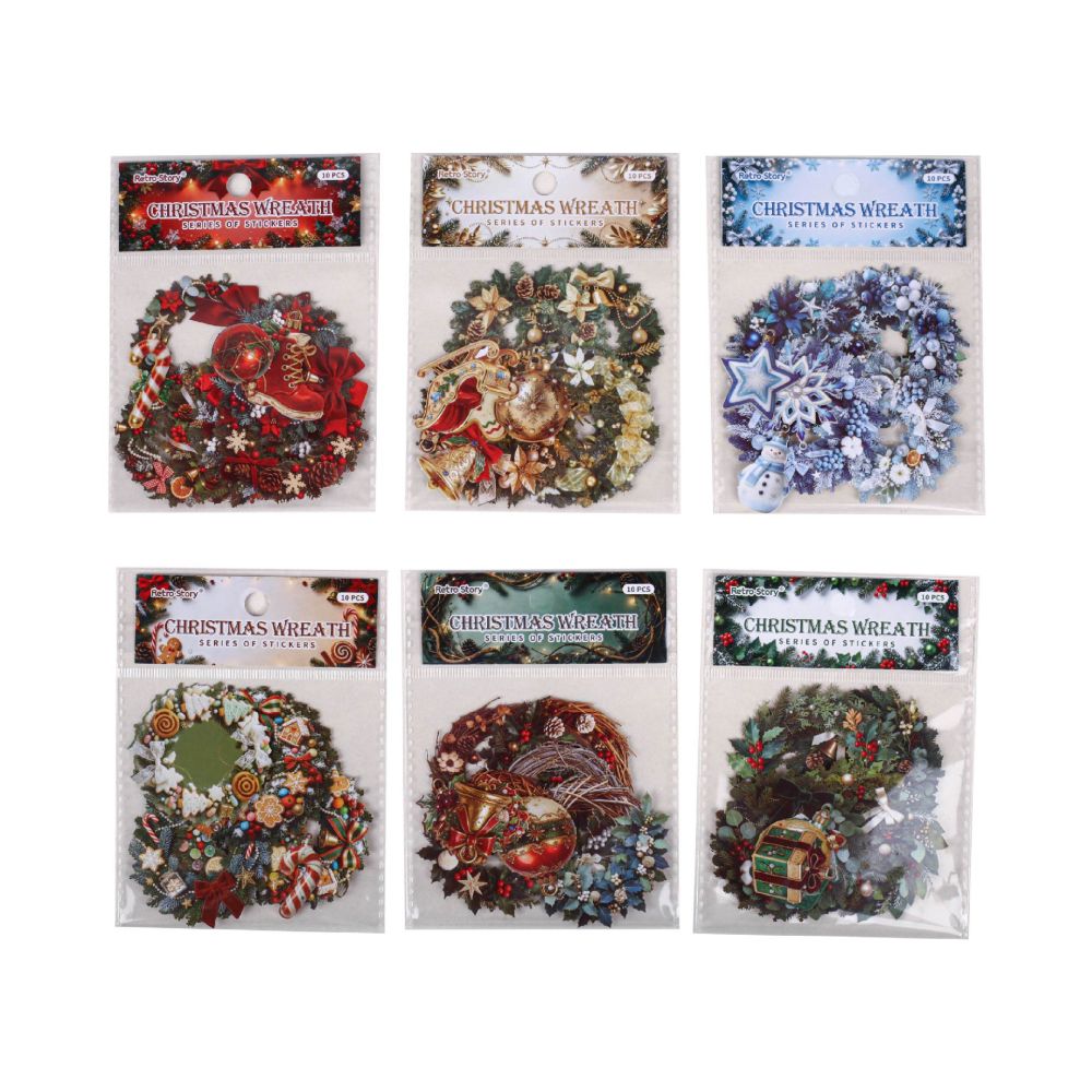 Christmas Wreath Series Paper Stickers 6 Styles 10 Pcs image 4