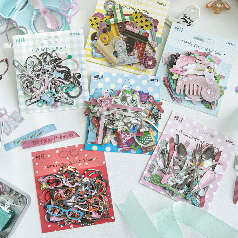 Coated Paper Hard Card Stickers 50 Pcs 6 Styles image 1