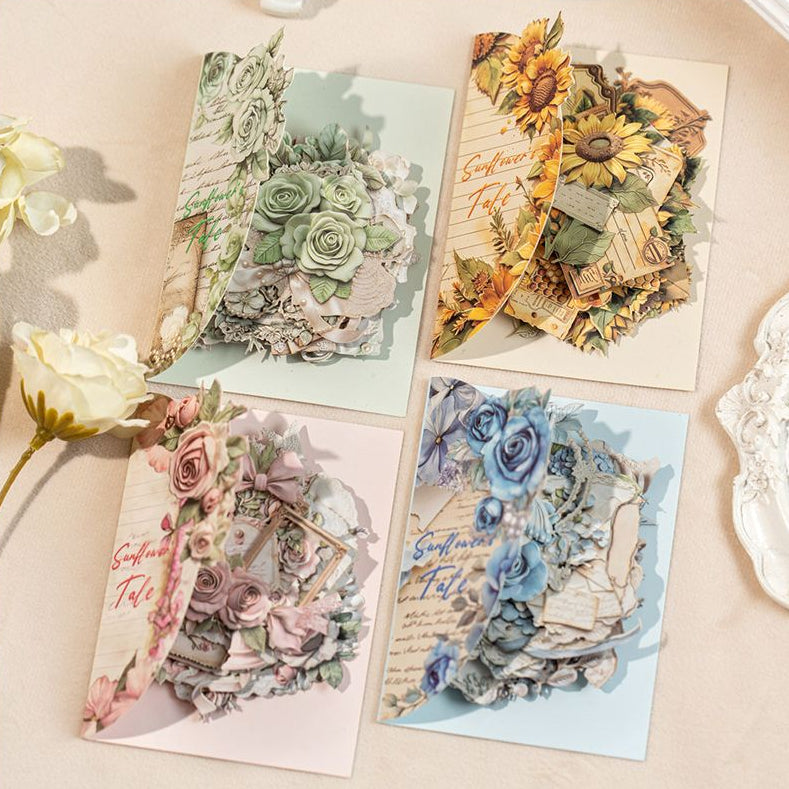 Sunflower Series Embossed Hard Card Stickers 15 Sheets 4 designs image 4