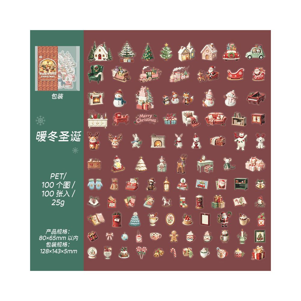 Warm Winter Christmas Series PET Stickers 100psc
