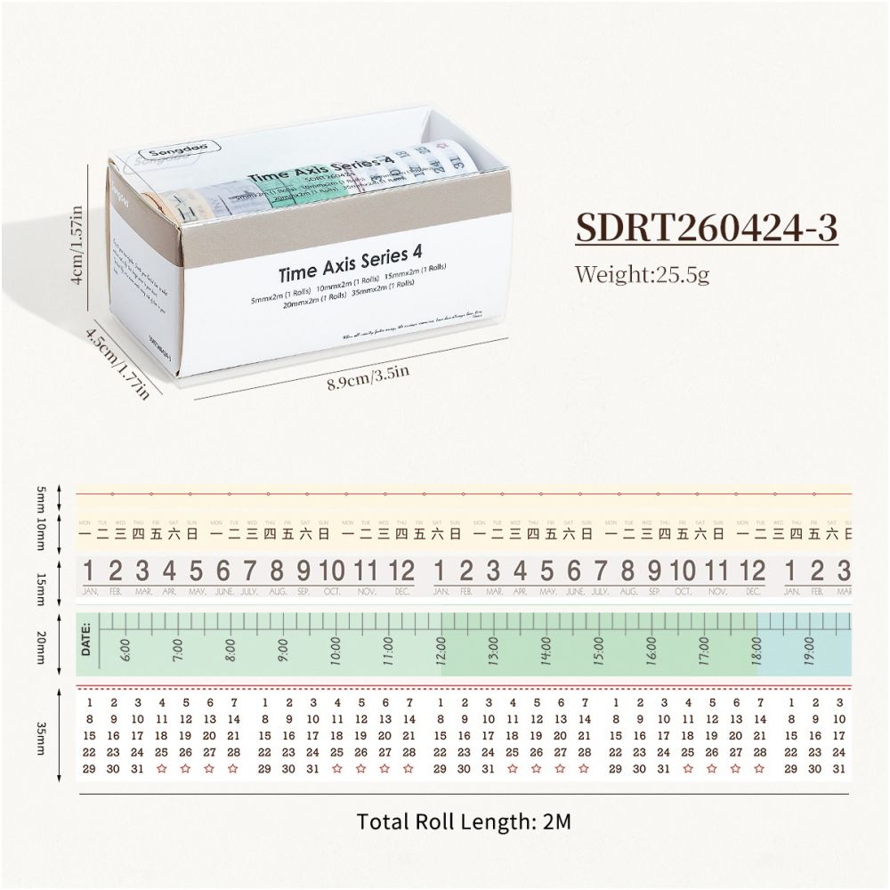 Timeline Series Set Number Labels Washi Tape Set 6 Styles