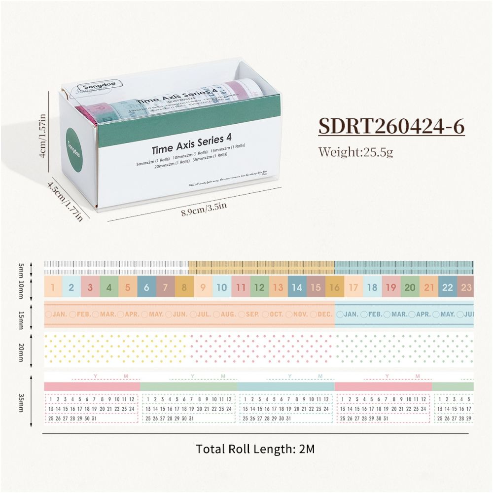 Timeline Series Set Number Labels Washi Tape Set 6 Styles