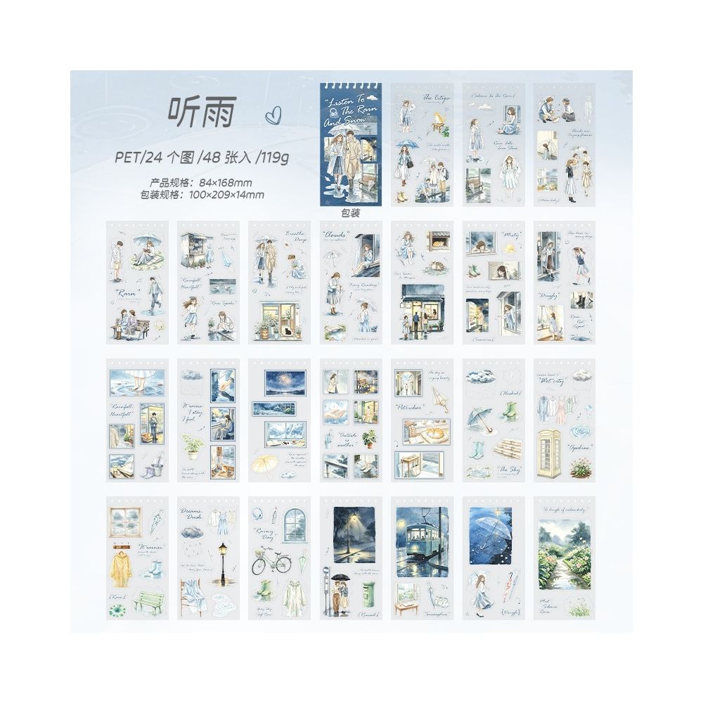Listen to a Rain and Snow Series PET Stickers Book 48 sheets