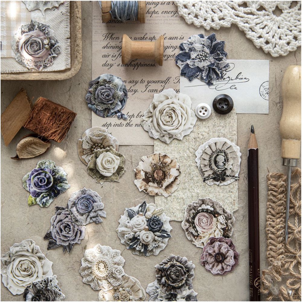Vintage Beaded Flower Series Paper Stickers 50psc 6 designs image 2
