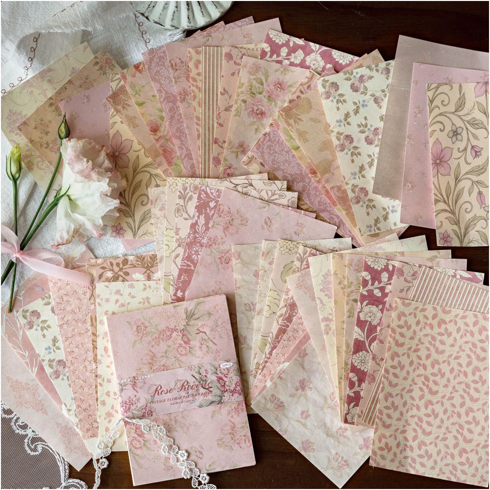 Light Flower Border Series Paper 10cm x 14cm 50 sheets 6 Designs image 0