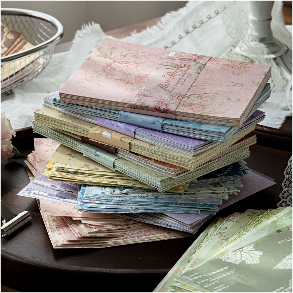 Light Flower Border Series Paper 10cm x 14cm 50 sheets 6 Designs image 1