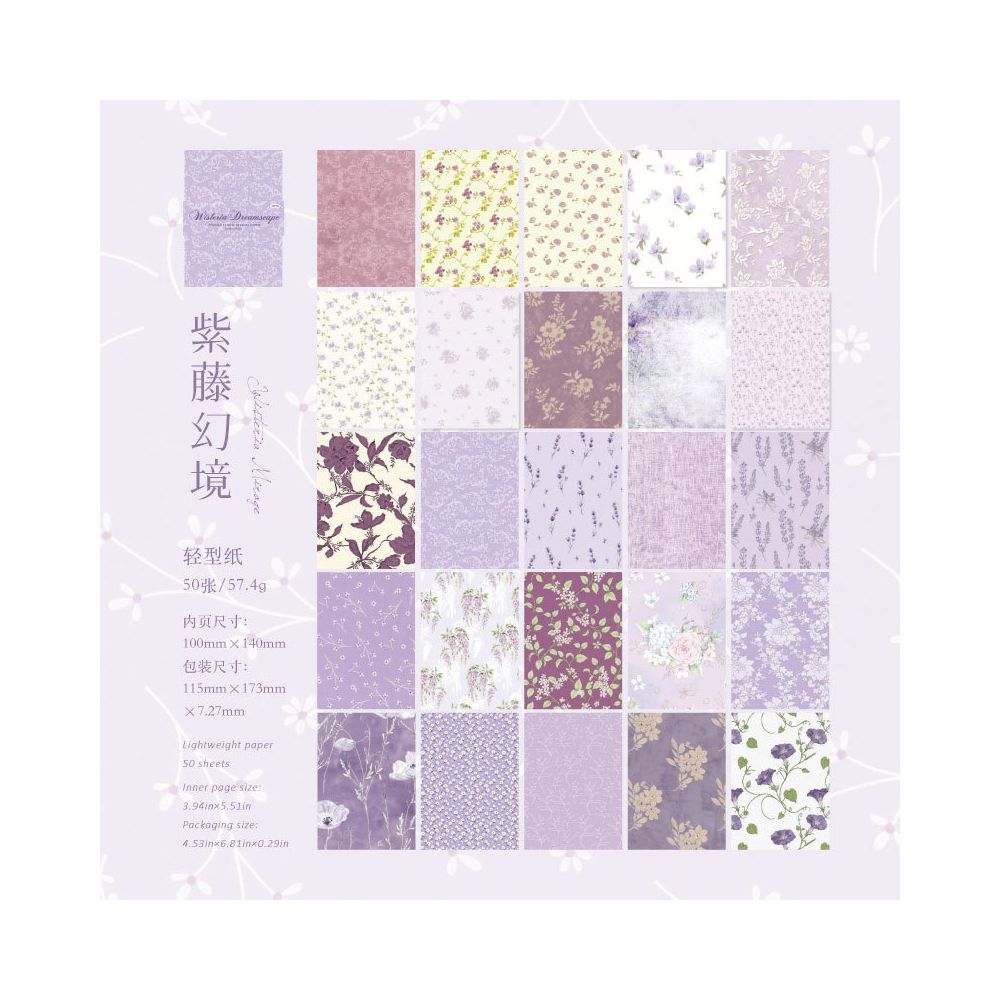 Light Flower Border Series Paper 10cm x 14cm 50 sheets 6 Designs