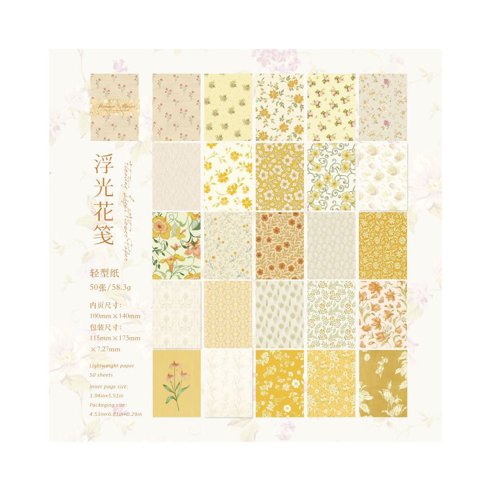 Light Flower Border Series Paper 10cm x 14cm 50 sheets 6 Designs