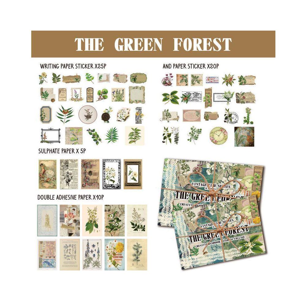 Vintage Forest Treasures Series Paper and Stickers SET 60psc 5 variants