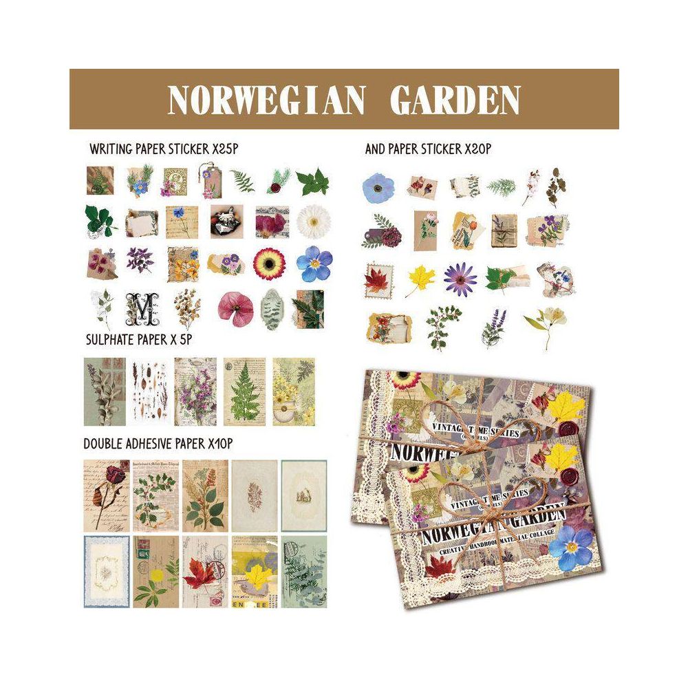 Vintage Forest Treasures Series Paper and Stickers SET 60psc 5 variants