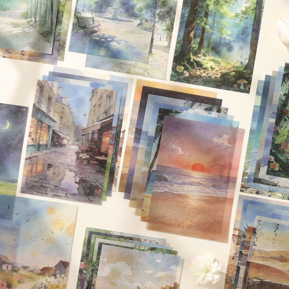 Nature Watercolor Blending Scenery Series Washi Stickers 6 Sheets 6 Variants image 1
