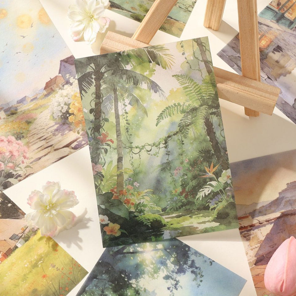 Nature Watercolor Blending Scenery Series Washi Stickers 6 Sheets 6 Variants image 2