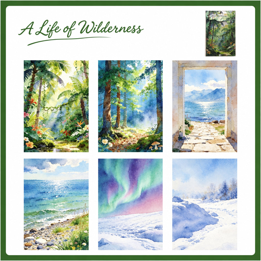 Nature Watercolor Blending Scenery Series Washi Paper 6 Sheets 6 Variants