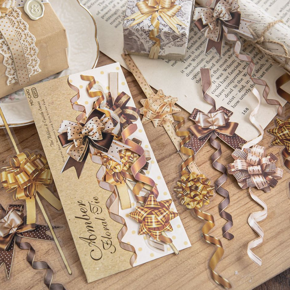 Vintage Satin Knot Bow Series Pet Stickers 10pcs 4 Variants image 0