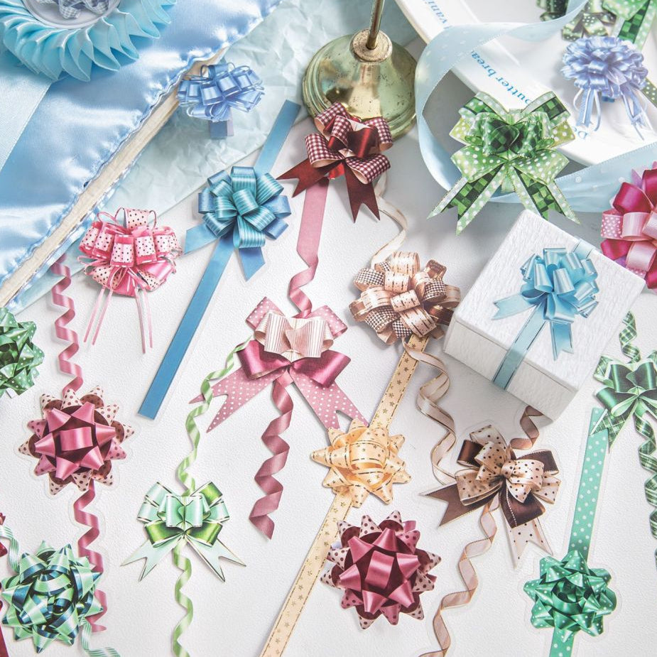 Vintage Satin Knot Bow Series Pet Stickers 10pcs 4 Variants image 3