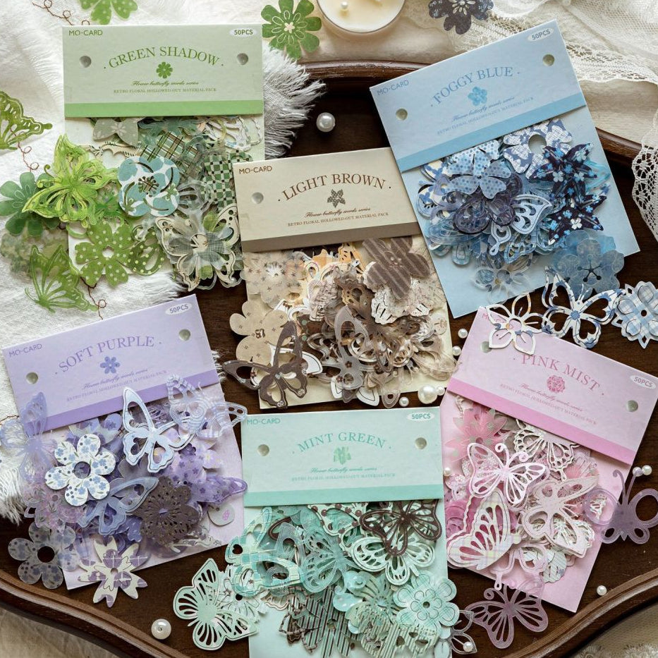 Nature Flower Butterfly Series Paper Stickers 50pcs 6 Variants image 0