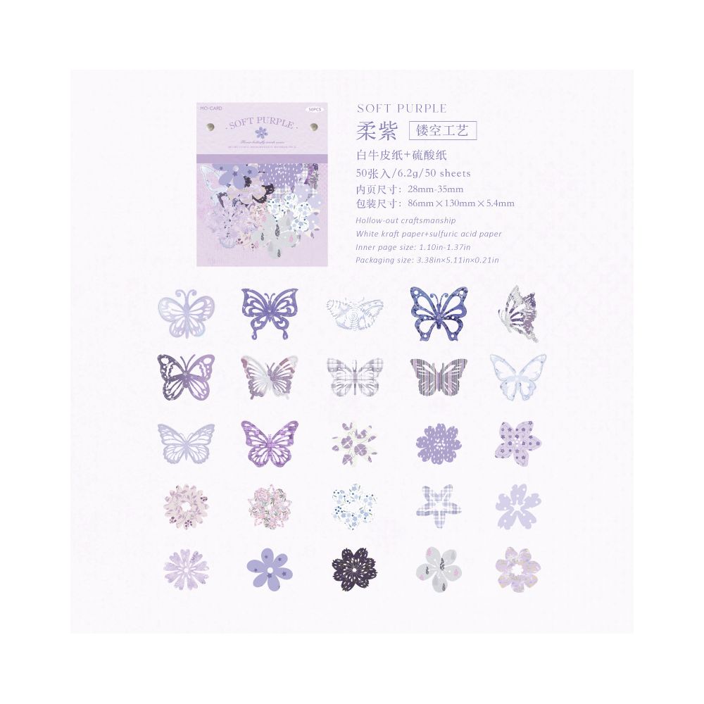 Nature Flower Butterfly Series Paper Stickers 50pcs 6 Variants