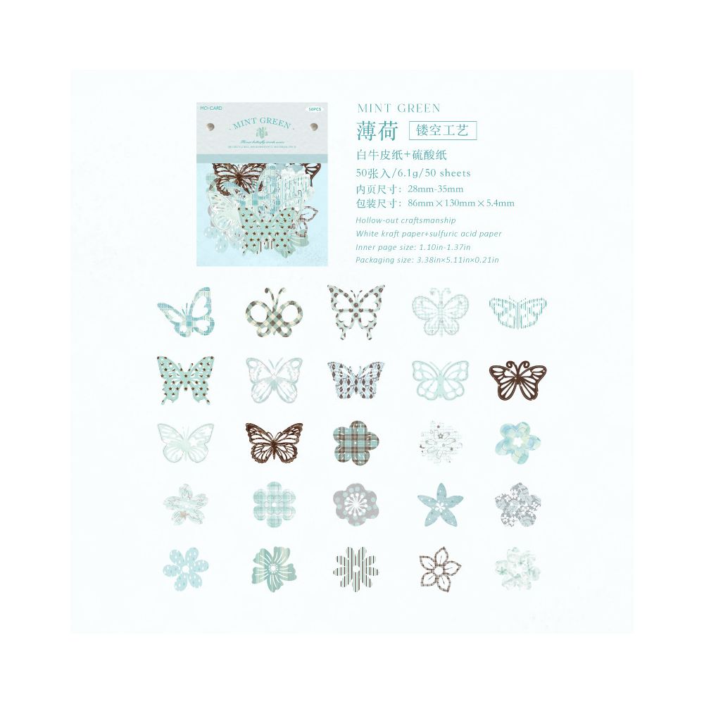 Nature Flower Butterfly Series Paper Stickers 50pcs 6 Variants