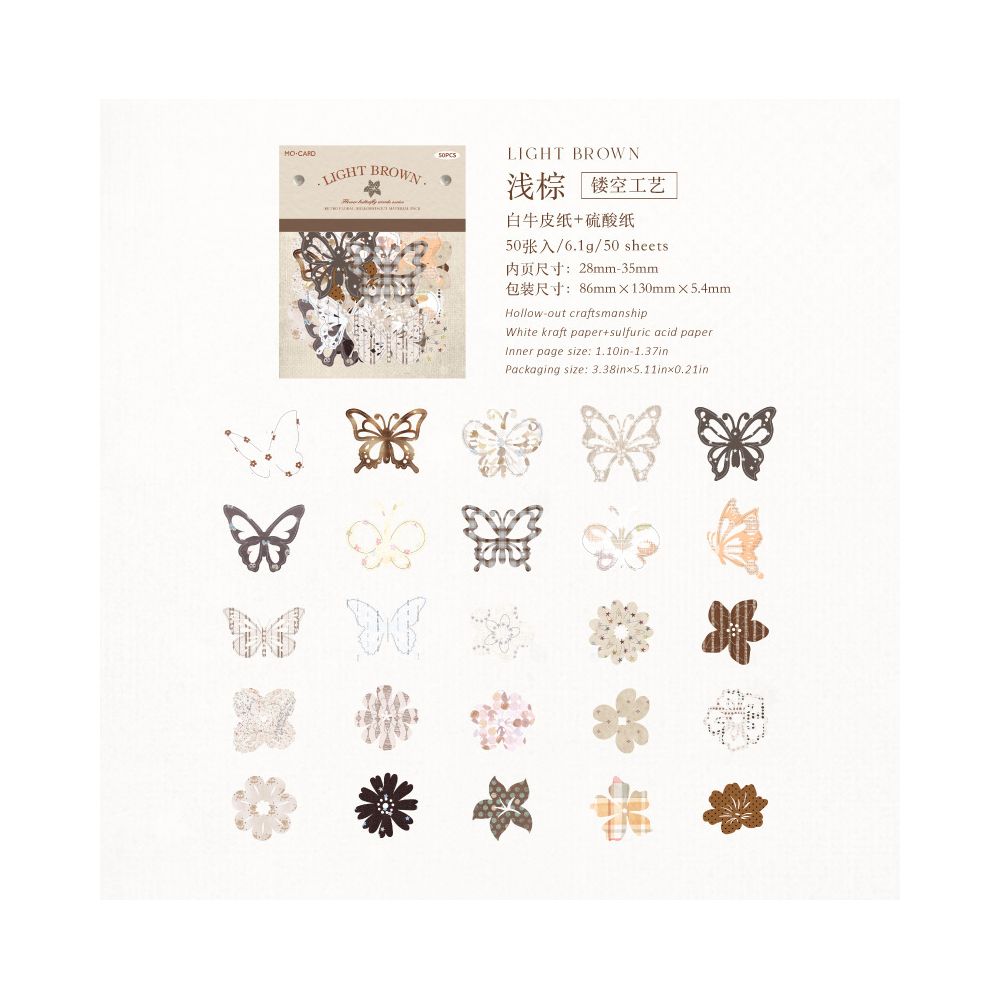 Nature Flower Butterfly Series Paper Stickers 50pcs 6 Variants