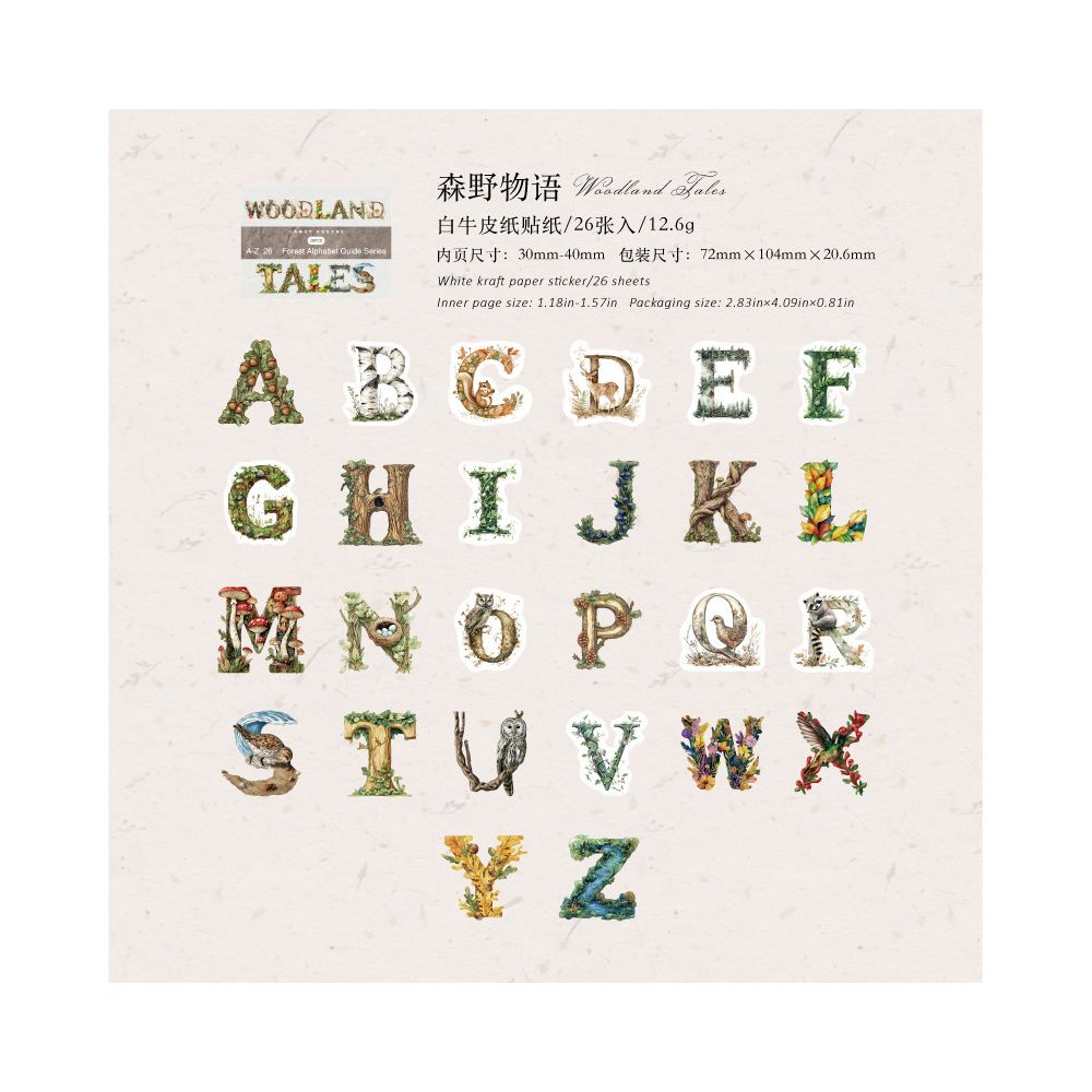 Nature English Forest Alphabet Series Paper Stickers 26pcs 6 Variants