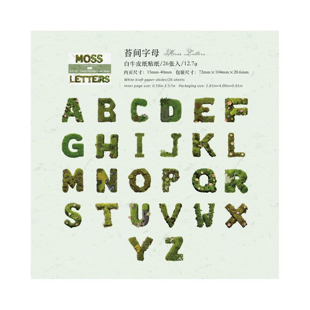 Nature English Forest Alphabet Series Paper Stickers 26pcs 6 Variants