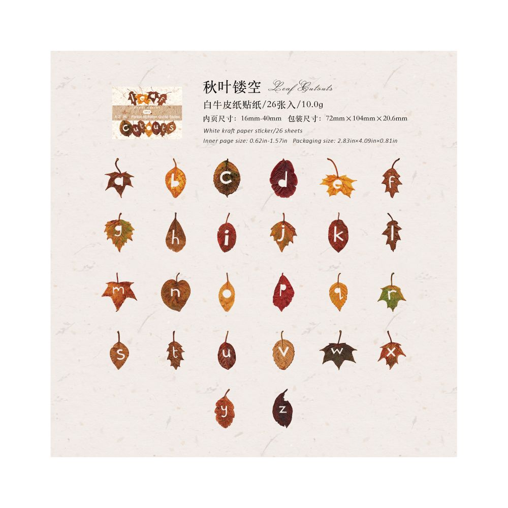 Nature English Forest Alphabet Series Paper Stickers 26pcs 6 Variants